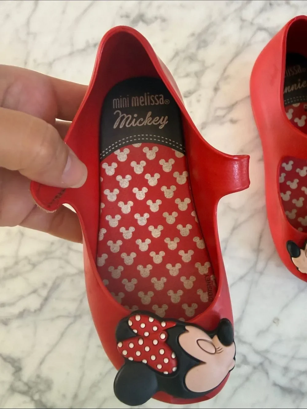 Mini Melissa Red Mickey Minnie Kissing Mary Jane Shoes for Kids Sz 9